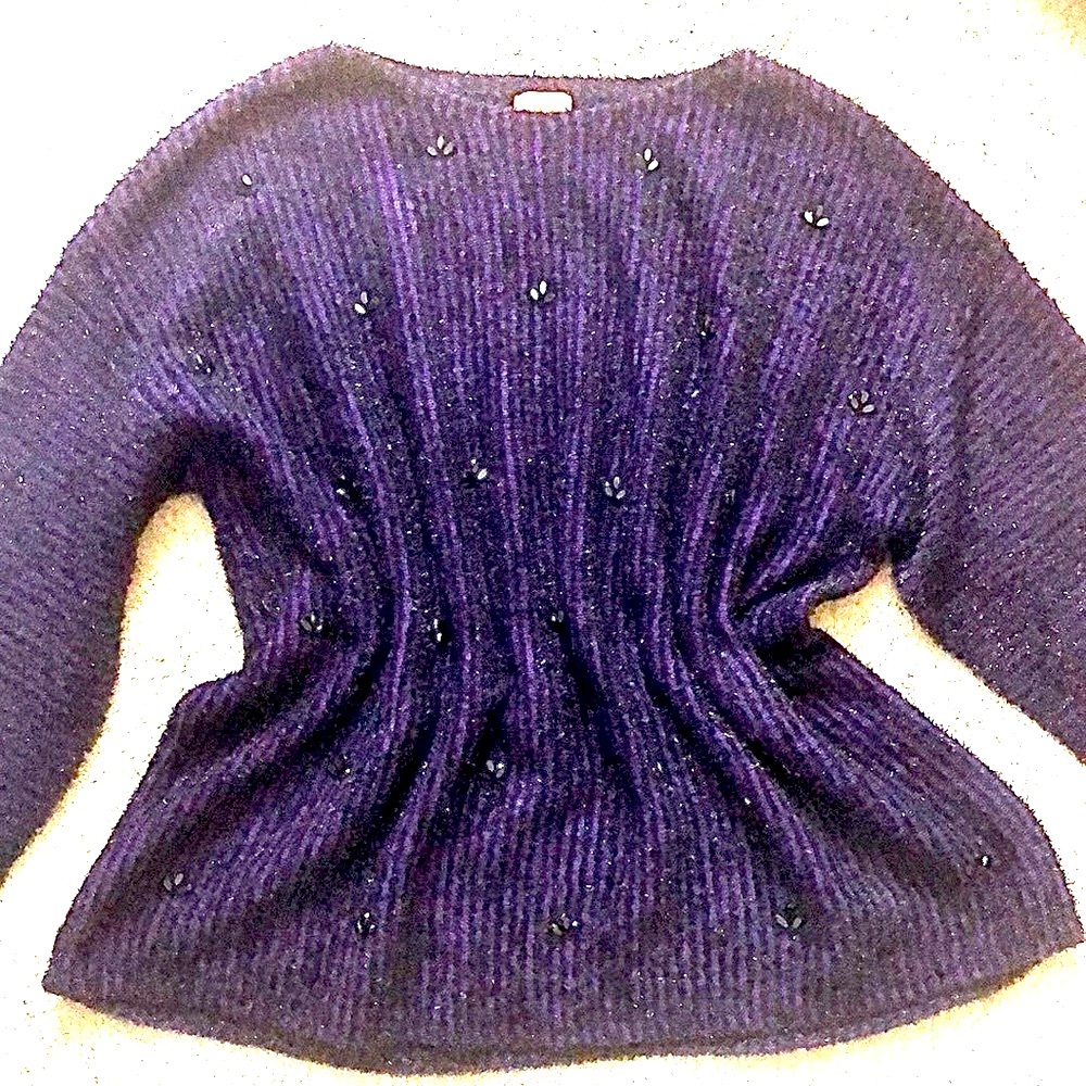 NEW! Ruby Rd. Woman dark purple and black embellished 3/4 sleeve sweater - Picture 6 of 16